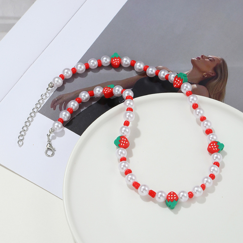 Sweet Strawberry Pearl Plating Necklace 1 Piece