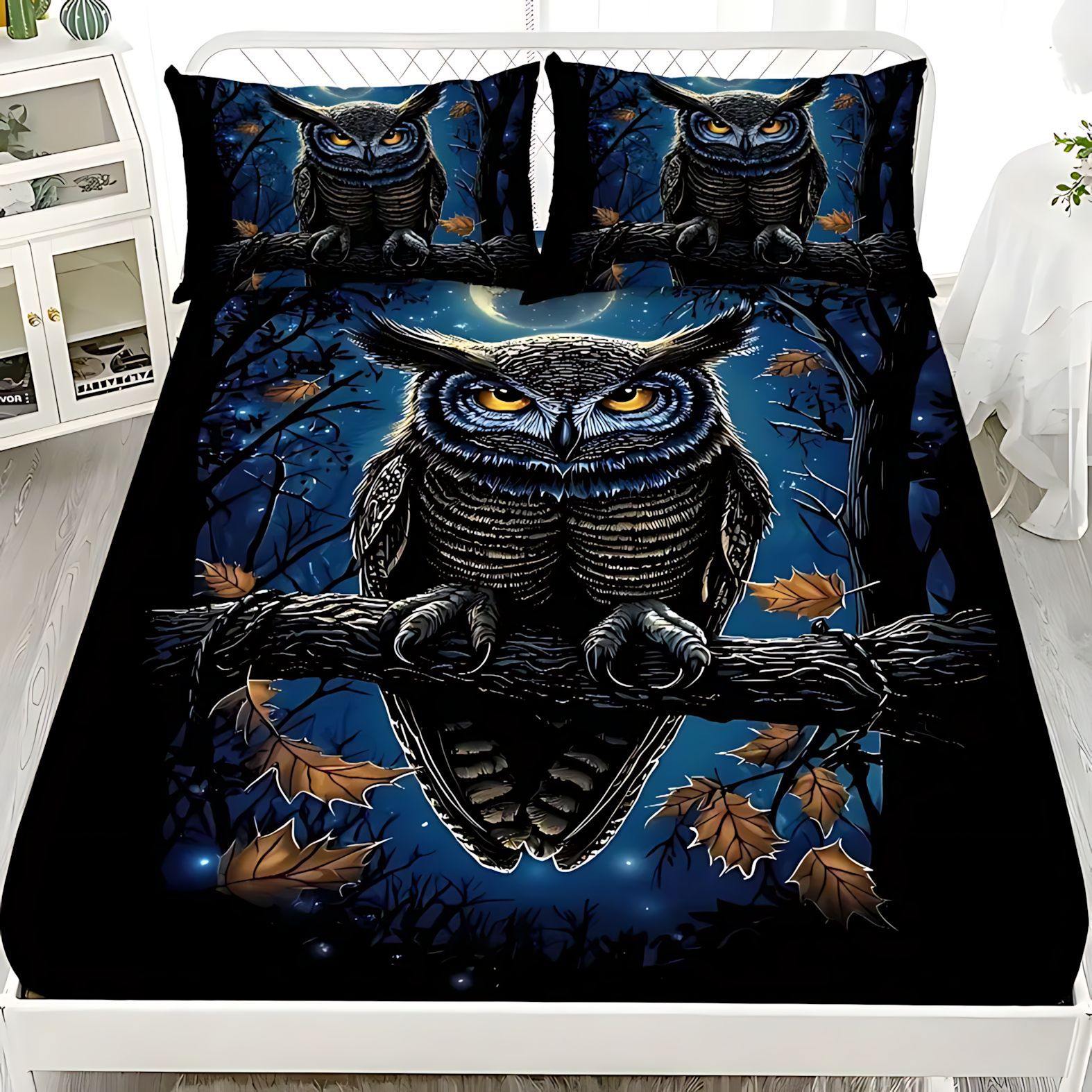 TEMU / JIT textil casero transfronterizo lindo tema búho molido 3D impresión digital cama Kasa Kit fuente fabricante