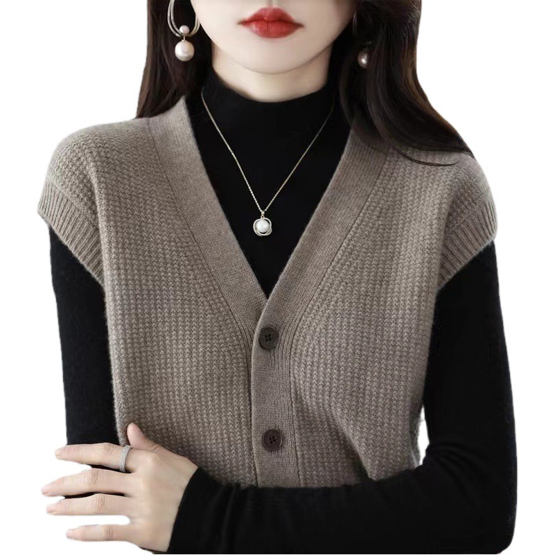 2024 primavera y otoño nuevo retro con cuello en V Chaleco de punto suelta desgaste exterior overwear chaleco suéter de las mujeres