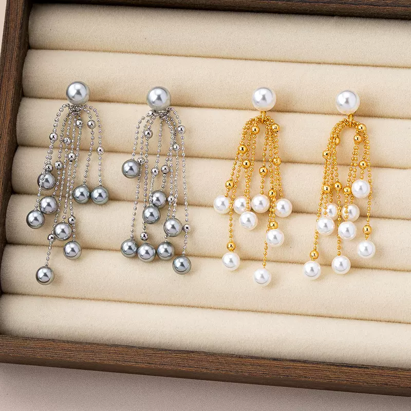 法式高颜值施家珍珠流苏耳环新款精致耳钉气质百搭长款耳坠耳饰