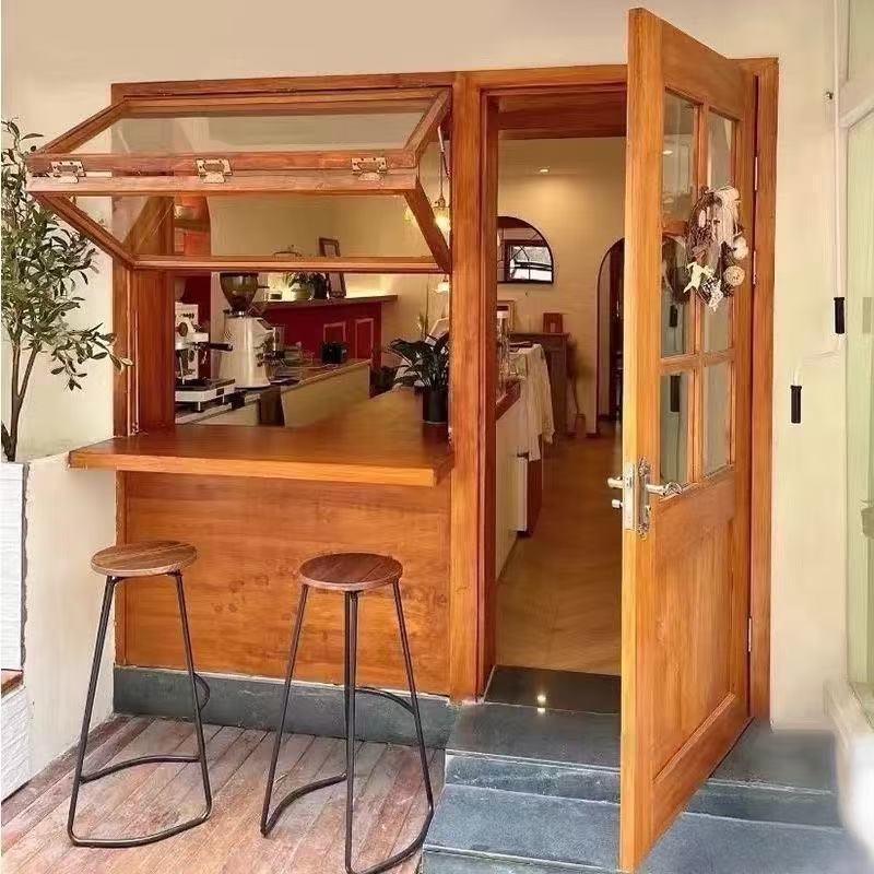 商用老榆木门窗咖啡厅蛋糕店可折叠窗复古上下翻折叠实木窗进户门