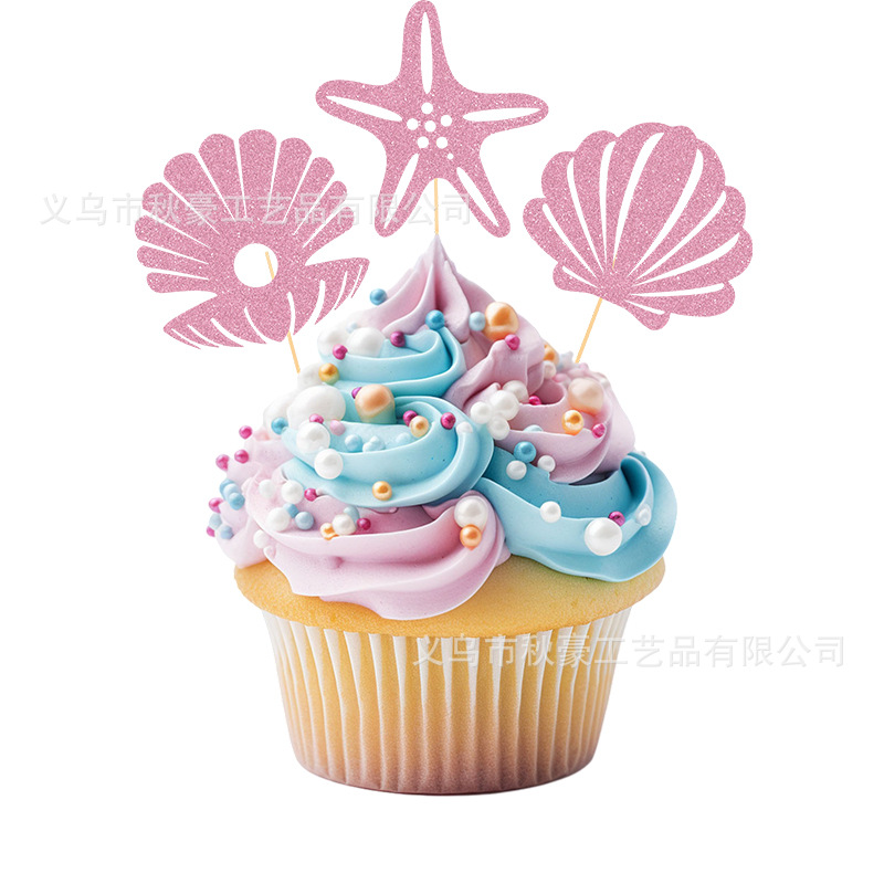 Juego de decoración de pastel de cumpleaños de sirena decoración de tema marino sombrero de copa de feliz cumpleaños sirena de color transfronterizo