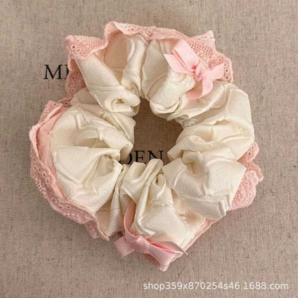 Cream cute hair accessory with bow, lace dress, with little bears, high-quality style