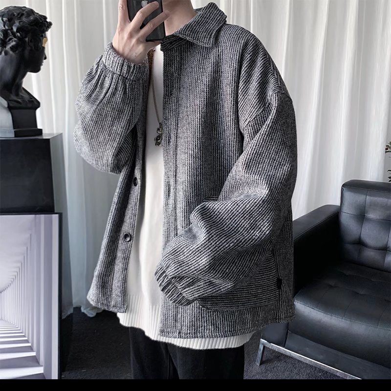 Abrigo de pana de algodón acolchado abrigo de invierno para hombre forrado de vellón engrosado suelto ins abrigo casual estilo de Hong Kong marca de moda guapo abrigo de algodón acolchado de color sólido