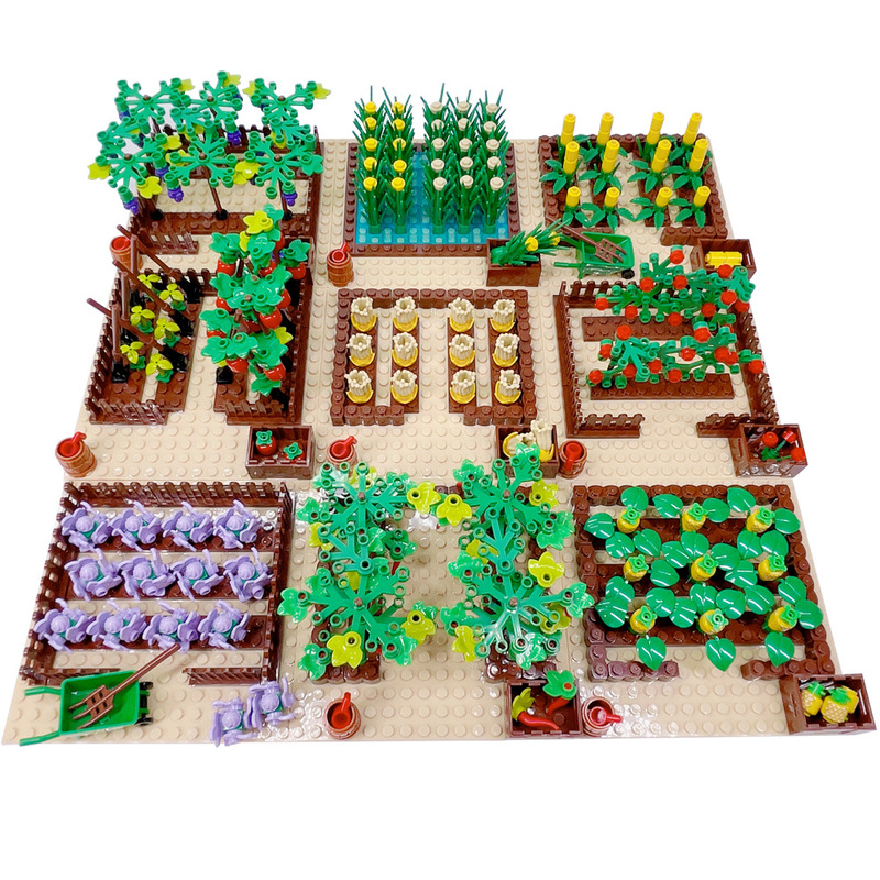 MOC Vegetable Garden Pumpkin Grape Small Particle Farm Field Orchard Building Blocks Assembled Scene Flower Garden Micro Landscape