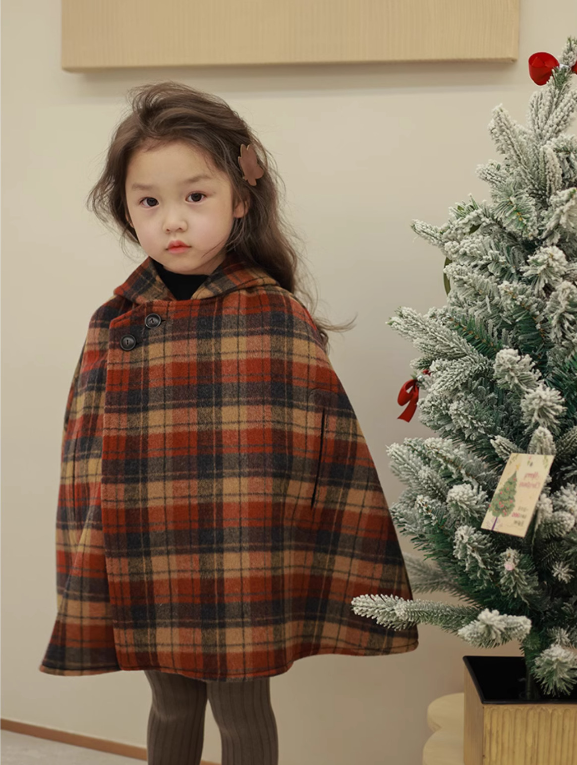 Kinderkleidung Mädchen Herbst und Winter neue Kinder spitzer Hut karierter Baumwollclip dicker Wollmantelumhang_voghion.com
