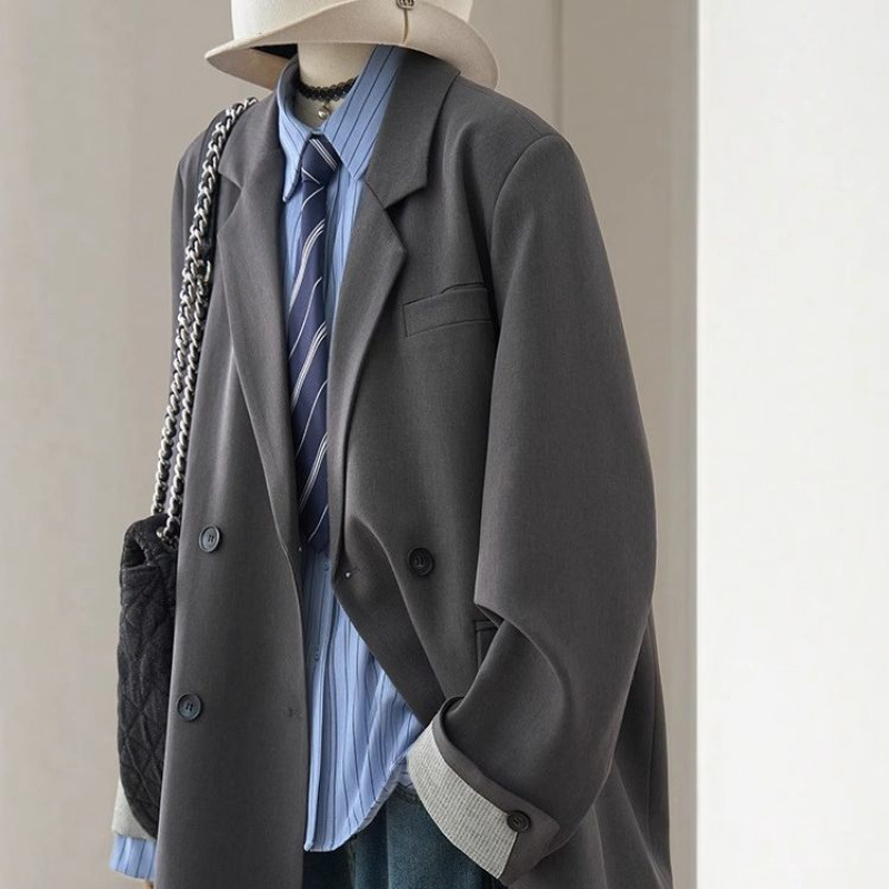 Plus Size Gray Loose Slim Suit for Women 2025 Spring New High Quality Cuff Design Retro Jacket Plus Size Gray Loose Slim Suit for Women 2025 Spring New High Quality Cuff Design Retro Jacket