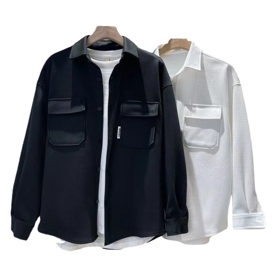 Otoño nueva solapa camisa abrigo hombres marca de moda suelta forro de punto ropa de los hombres chaqueta casual