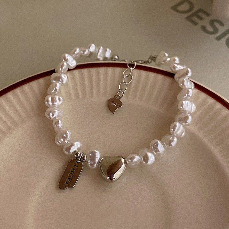 Sweet Cool Baroque Pearl Love Bracelet Female Ins Niche Design Fashion Elegant Lucky Happiness Hangtag Jewelry