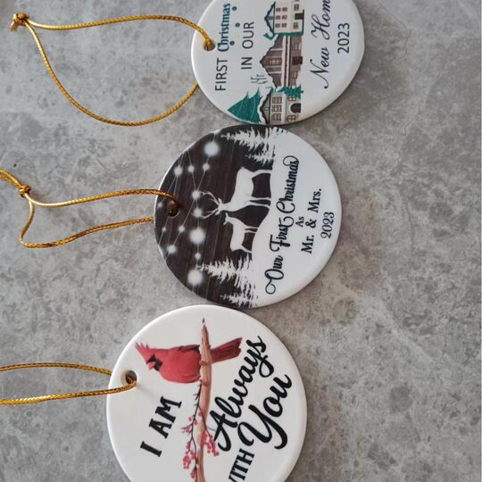 Amazon round Christmas hanging piece ceramic double-sided frosted porcelain glossy decoration hanging piece factory wholesale