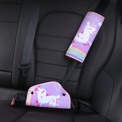 Seat belt shoulder pad, Seat Belt Adjusting Fixer - rainbow-unicorn-shoulder-pads-belly-protector