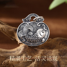 锦鲤鱼好运吊坠女S999足银民族风复古项链挂坠年年有鱼毛衣链挂件