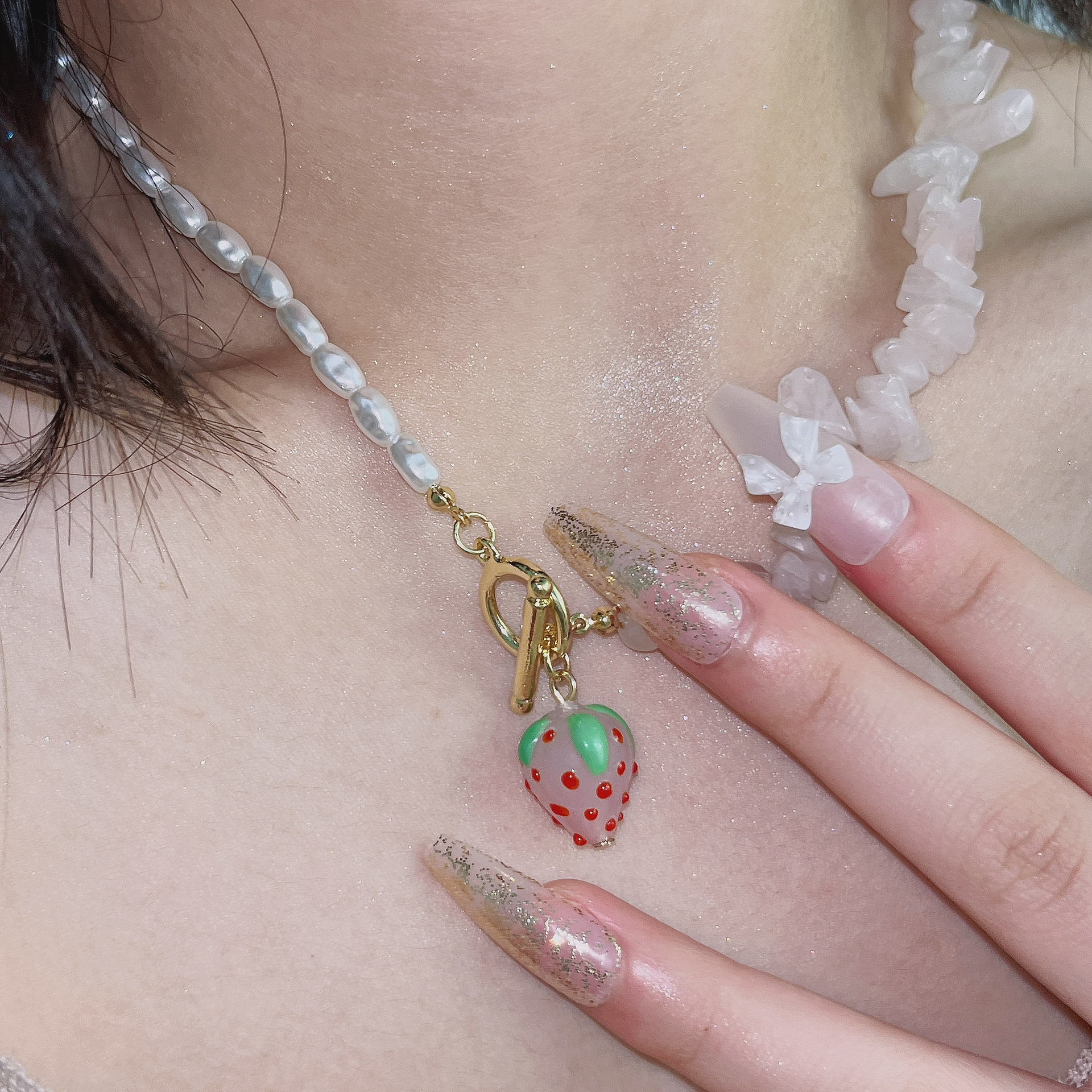 Womenu0027S Sweet Strawberry Imitation Pearl Mixed materials Necklace Beaded Necklaces