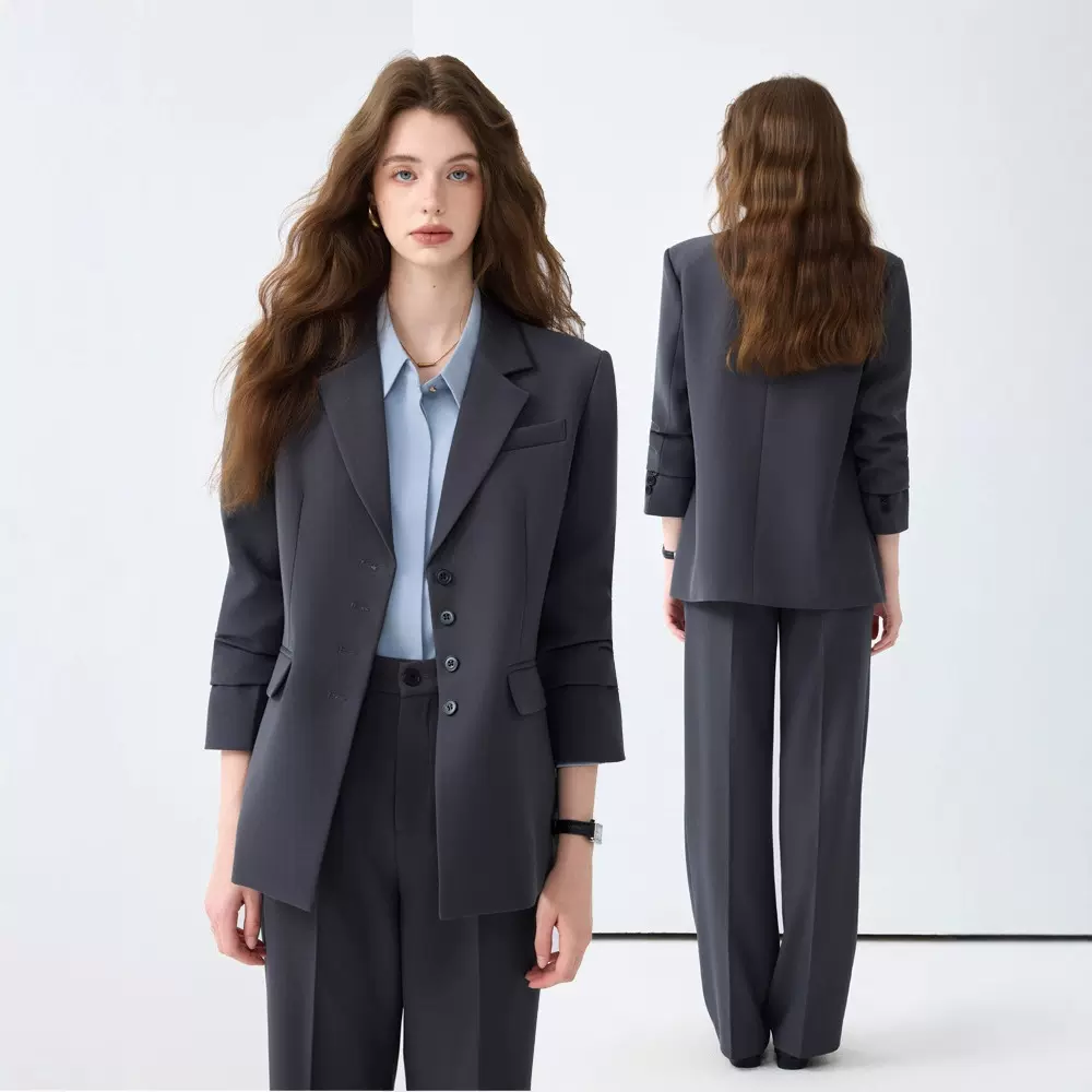 灰色职业西装套装女春秋2025新款大学生考公面试正装通勤西服外套