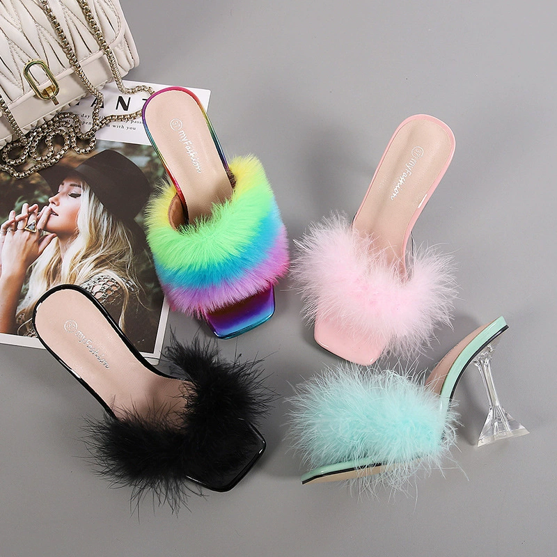 Новая трансграничная чашка вина Юго-Восточной Азии с квадратной головкой, тапочки Мао, модный показ, женская обувь больших размеров на высоком каблуке, AliExpress