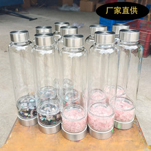 厂家直供竹盖自然透明水晶碎石玻璃杯 创意分层隔断水晶能量瓶