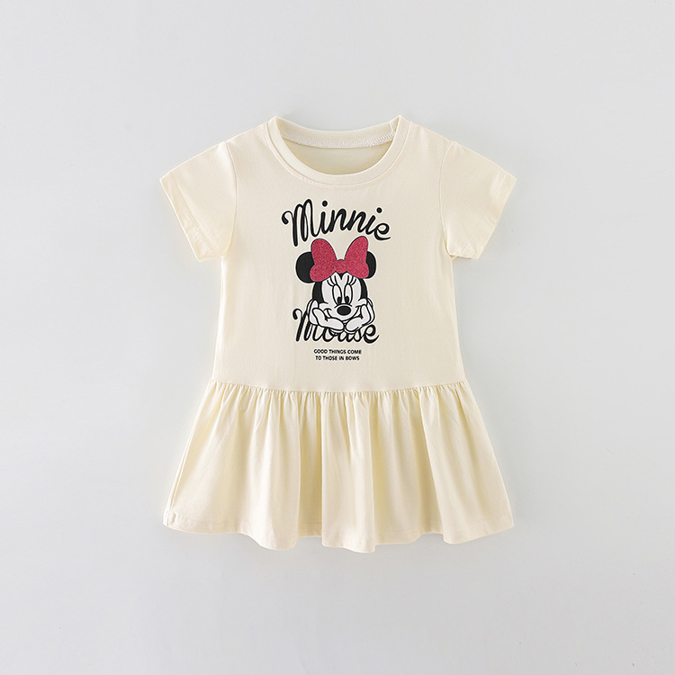 Children's Skirt Summer Short-Sleeved Cute Little Girl Round Neck Princess Skirt European and American Fashion Girls' Dress for Small and Medium-Sized Children