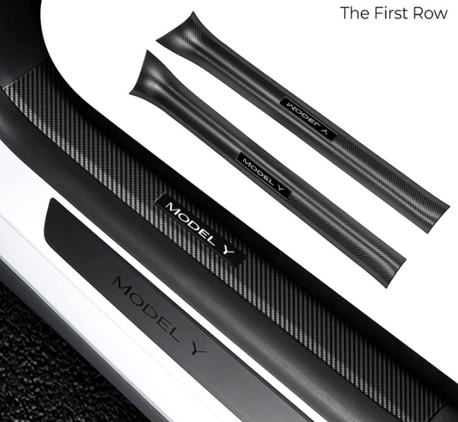 2022-2024 Tesla Model Y Carbon Fiber Door Sill Strips, Custom Anti-Kick Plates, Welcome Pedals, Modification Parts