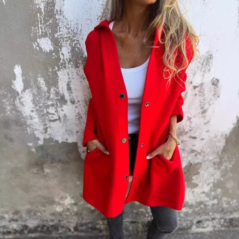 2025 Cross-Border Amazon Aliexpress Independent Site Autumn and Winter Solid Color Casual Single-Breasted Hooded Jacket Women's Coat 2025 Cross-Border Amazon Aliexpress Independent Site Autumn and Winter Solid Color Casual Single-Breasted Hooded Jacket Women's Coat