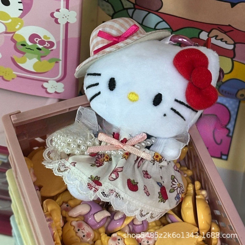 黑色草帽kitty帽宝宝挂件爱心扣公仔玩偶可爱赫本风挂饰钥匙扣|undefined