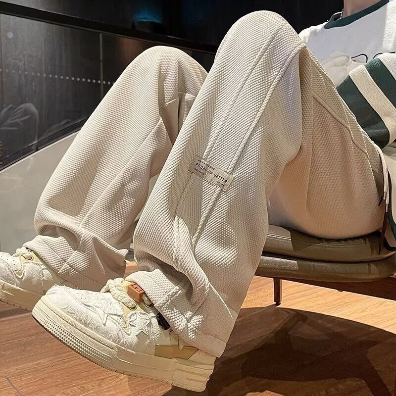 Pants Men's High Street Trendy Pants Straight Casual Pants Early Spring and Summer New Fashionable Korean Casual All-match Waffe Pants