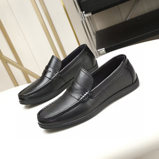 Brand Same Style Large Size Men's Shoes, First Layer Cowhide Men's Casual Leather Shoes, Men's Slip-On Soft Sole Comfortable Driving Shoes