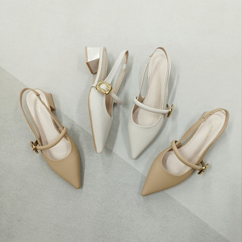 凉拖单鞋女2025年夏季新款百搭软皮粗跟软底气质韩版浅口尖头单鞋