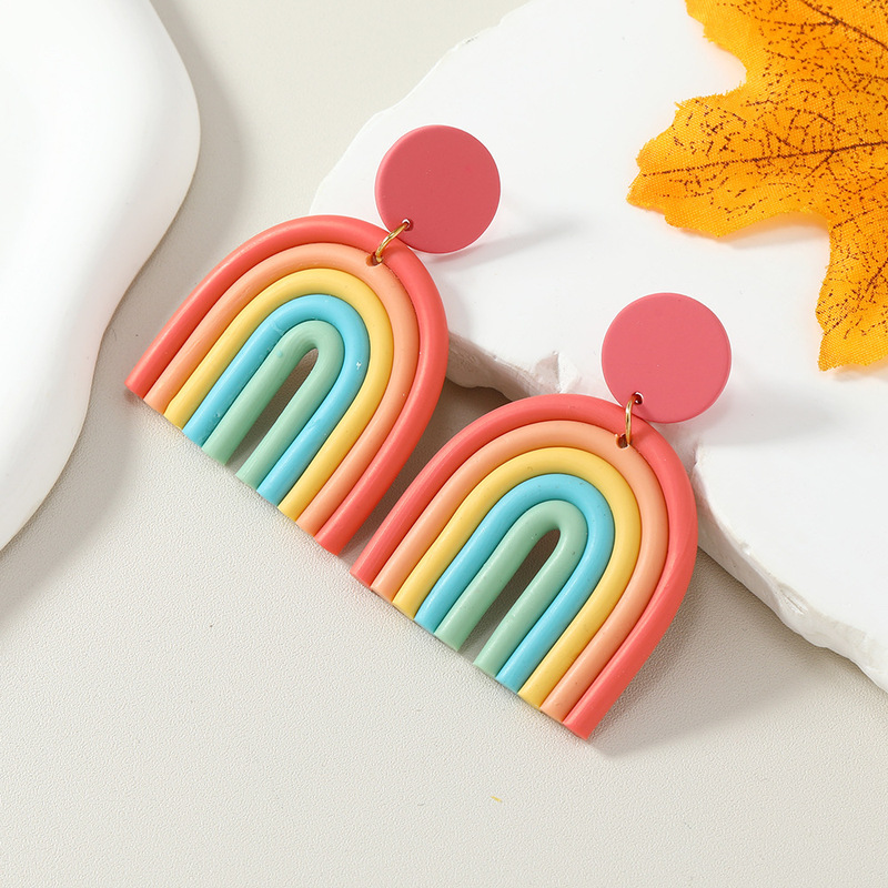 Europe and the United States cross-border explosions earrings Bohemian earrings clay soft clay handmade geometric rainbow earrings earrings wholesale