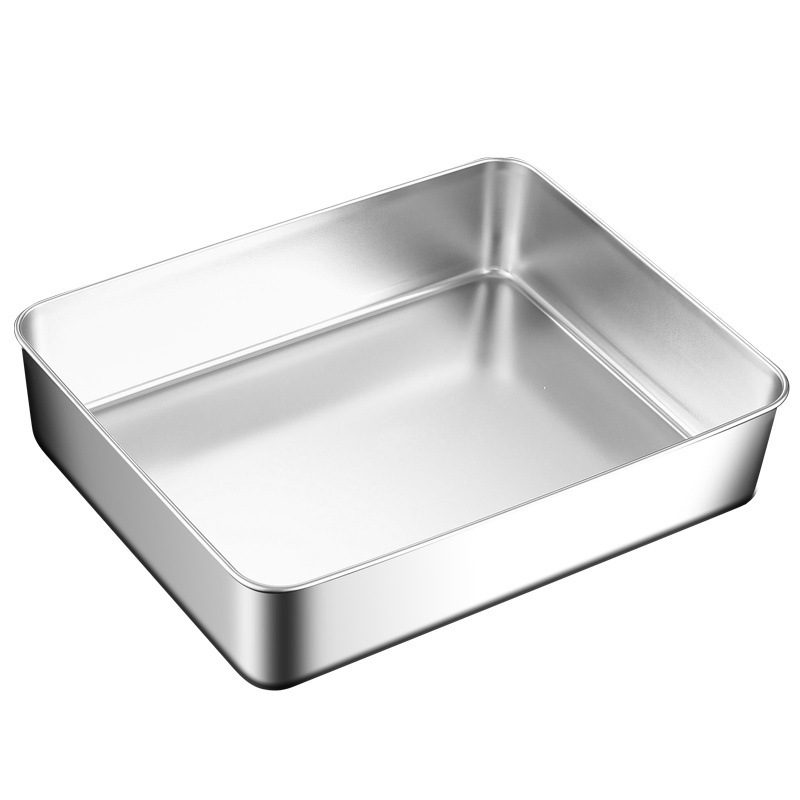 Placa cuadrada de acero inoxidable con cubierta transparente, placa rectangular, caja de bandeja especial para molde de tiramisu