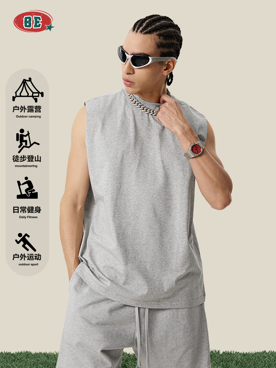 BE ropa de hombre | 2025 verano marca de moda americana fitness deportivo chaleco suelto casual cordón pantalones de cinco puntos hombres al por mayor
