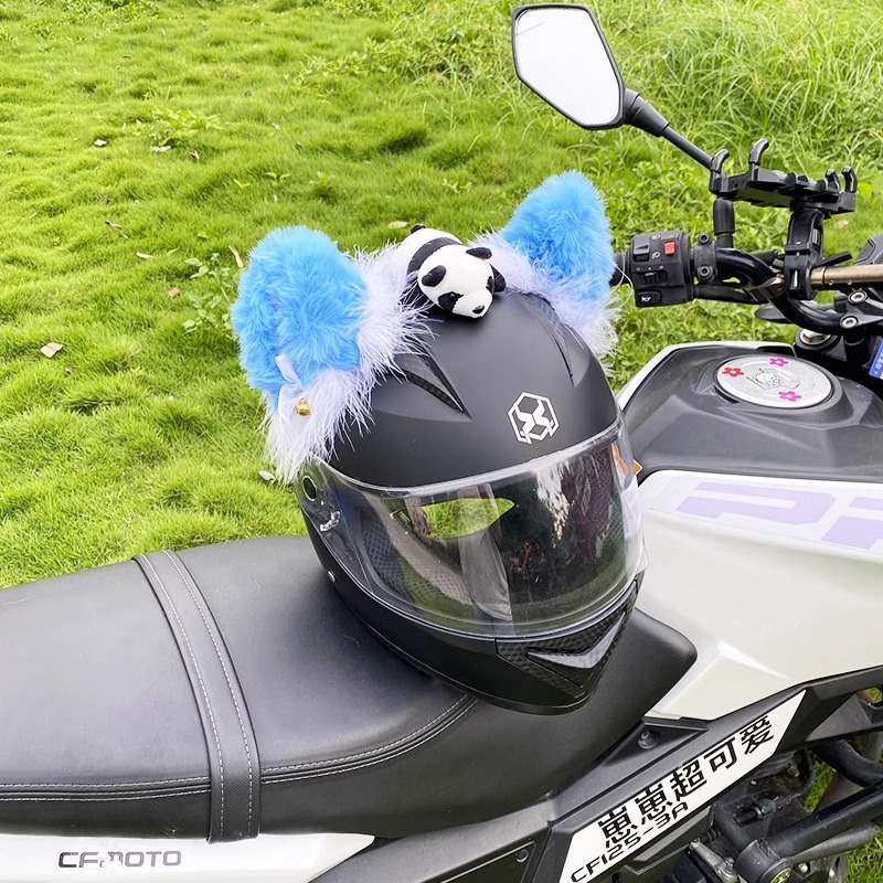 Blue Faux Rabbit Fur Cat Ear Helmet Decoration Motorcycle Detachable