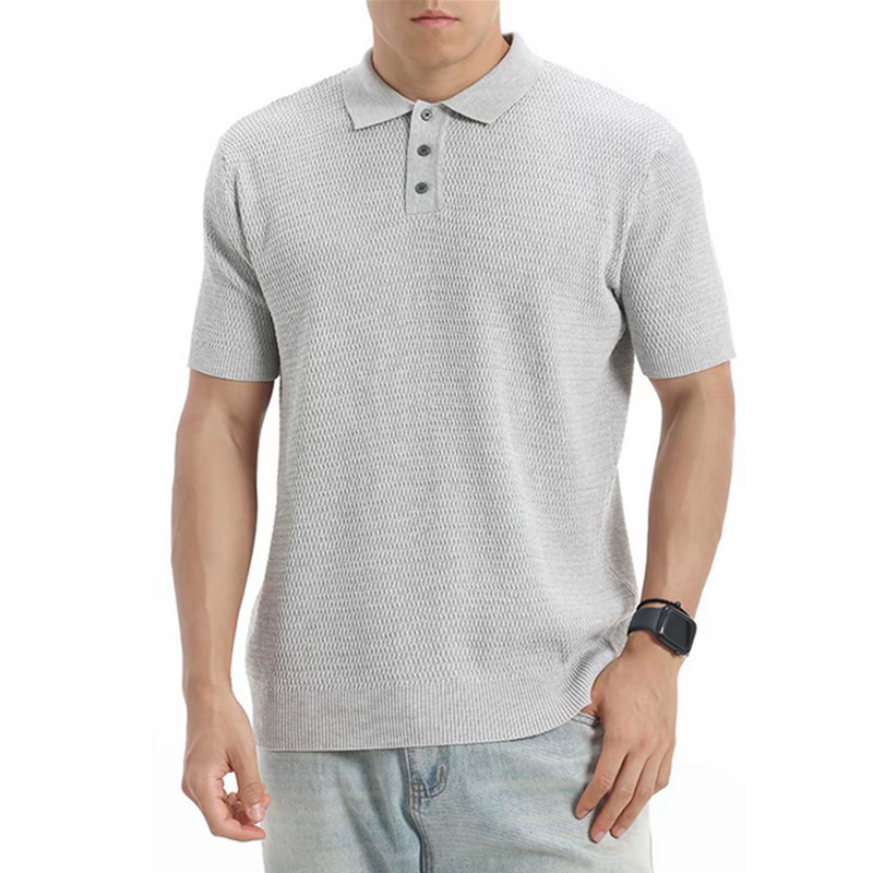 Polo camiseta de punto camiseta de manga corta hombre solapa textural de color sólido vieja camiseta de viento de hielo de seda de verano fábrica transfronteriza mayorista