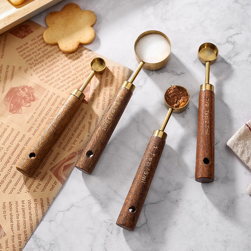 Stainless steel golden measuring spoon measuring cup Hu Xiangsi handle with scale seasoning eight-piece set coffee roasting tool measuring spoon