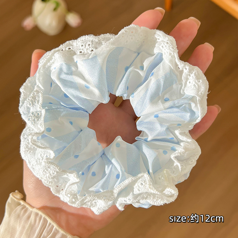 Encaje de flor coreana Encaje de intestino grueso Anillo de cabello femenino Cabeza de flor de viento pastoral Cuerda de cabeza de bola de gran tamaño Accesorios para el cabello de alta calidad