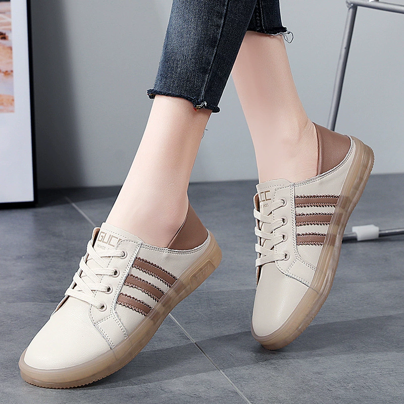 Женские белые туфли из коровьей кожи, новинка весны-лета 2025 года, универсальная модная обувь в корейском стиле, слипоны, повседневные кроссовки