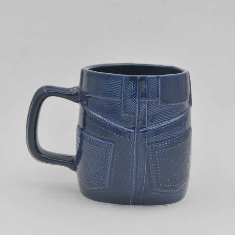Taza de jeans de cerámica Taza de agua de mezclilla creativa con logotipo Suministro transfronterizo Taza de jeans de esmalte de color de cerámica