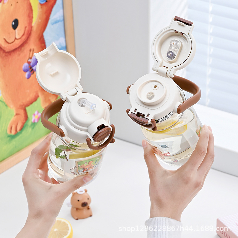 Copa de agua doble Capibara encantadora taza de paja para niños estudiantes taza portátil taza de juego al aire libre de alto valor facial