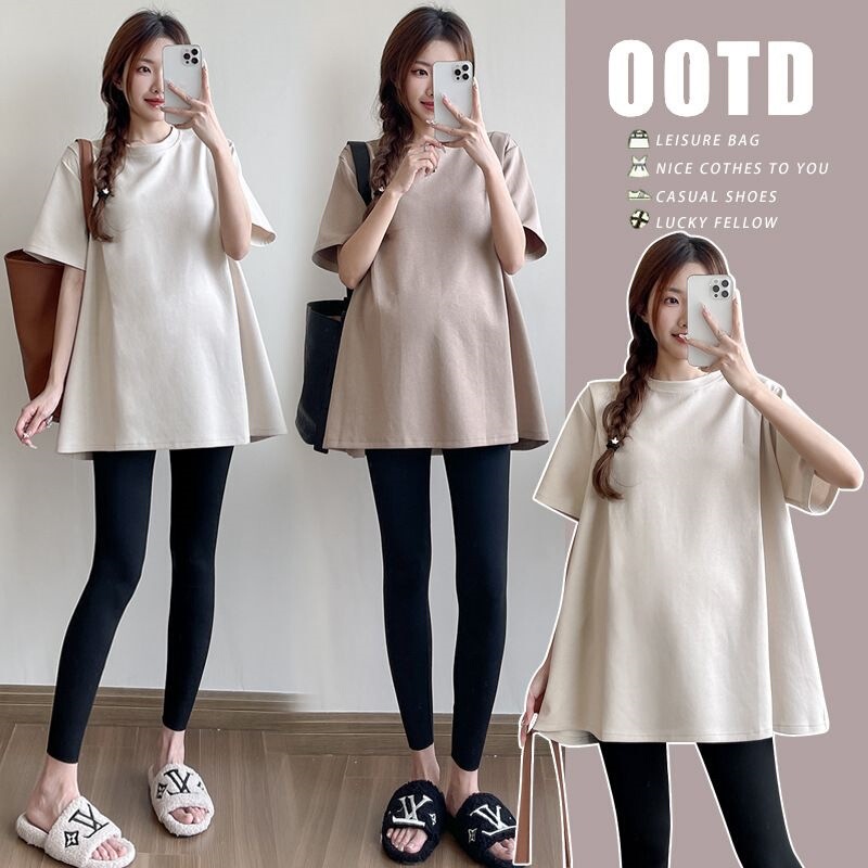 Maternity T-Shirt with a Stylish Casual Vibe, 2026 Round Neck, Loose Fit for Petite Sizes, Plus-Size Maternity Top, Women's Summer Maternity Top