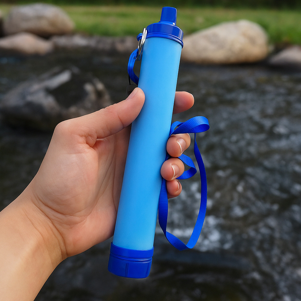 Purificador de água portátil para uso externo, com filtro em formato de canudo, ideal para sobrevivência e camping._voghion.com