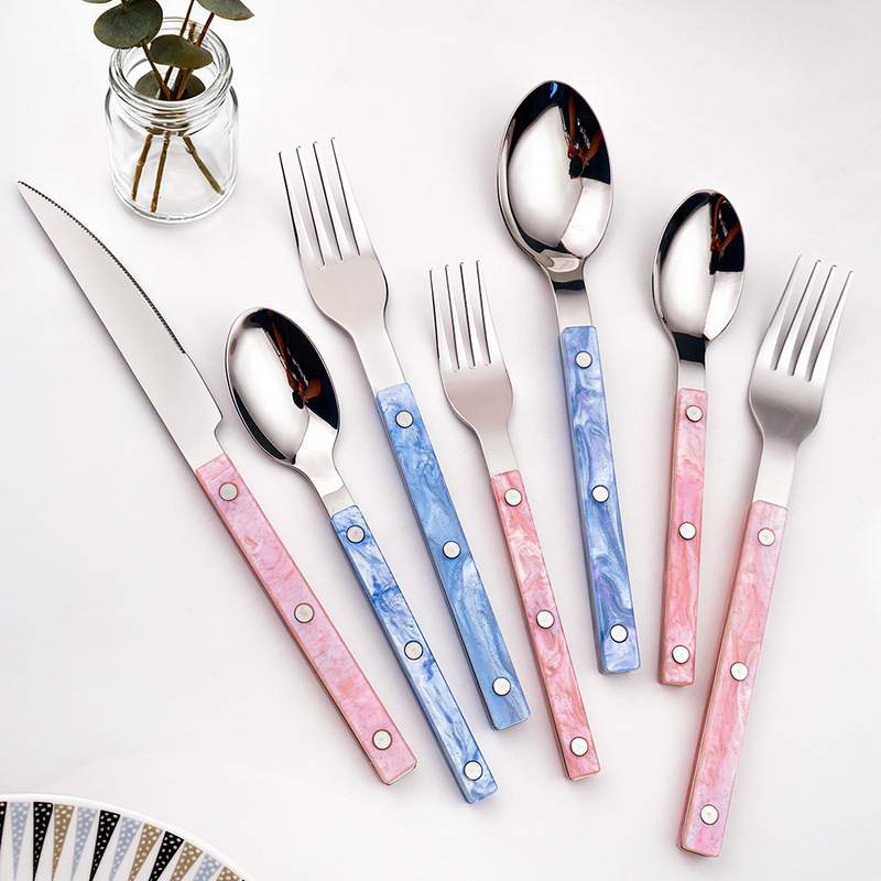 L French Bistro Series Stainless Steel Cutlery Set 304 Clip-On Steak Knife and Fork Spoon Ins Dessert Spoon and Fork