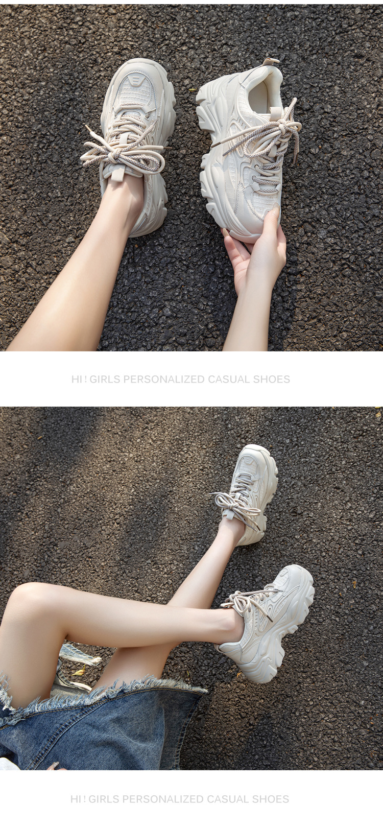 Spring Hot-Selling Dad For Women Fashionable Comfortable Thick-Soled Height-Increasing Sneakers Casual Versatile White_vogvips.com