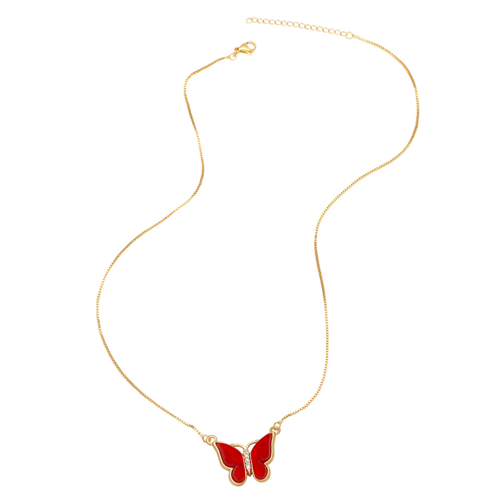 Fashion Butterfly Copper Necklace Inlay Resin Zircon Copper Necklaces