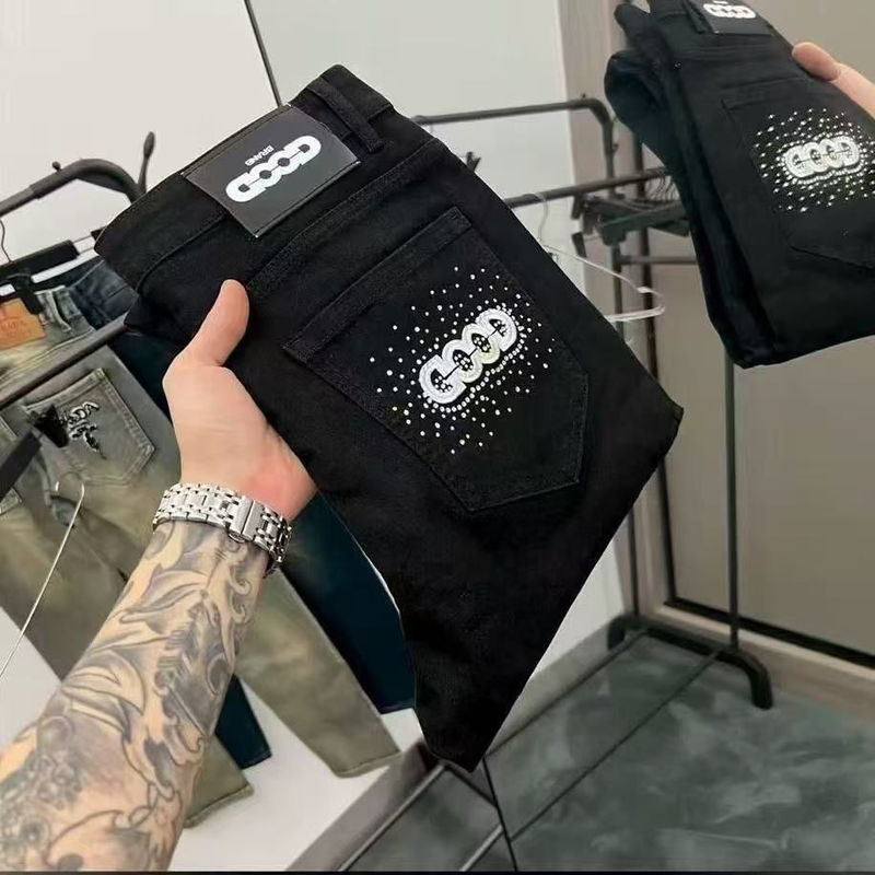 Autumn Trendy Brand Good Embroidered Letter Luxury New Jeans Trendy Slim Casual Pants Fashionable Stylish Long Pants