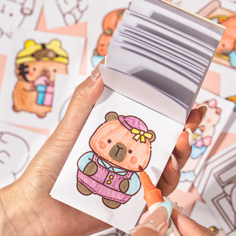 Libro de pegatinas de guisantes para colorear con ocio Kapibala Cute Wind Mini portátil de descompresión Puzzle Interesante Libro de juegos