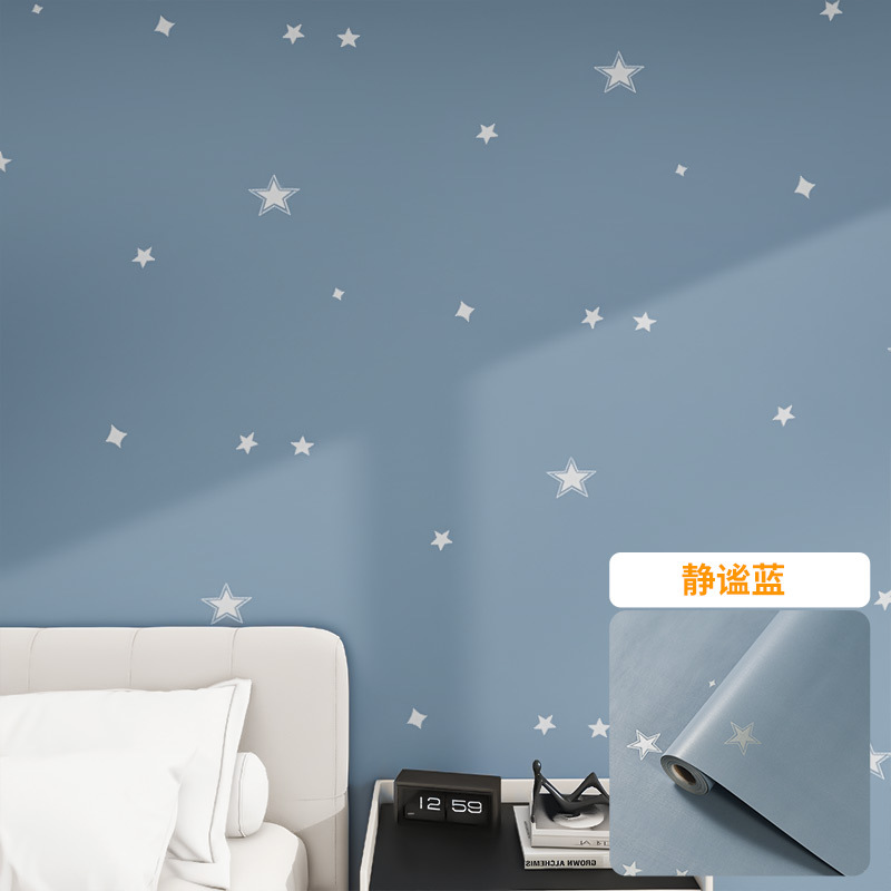 Papel pintado autoadhesivo estrella Plaid dormitorio impermeable a prueba de humedad pegatinas de renovación color sólido blanco Fondo vivo pegatinas papel pintado