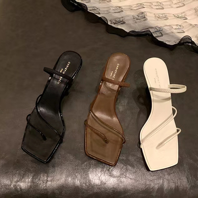 Su Yinyin's Same Style as Kendall Jenner'S~ French Square-Toe Thin-Strap High-Heeled Sandals for Women, Two-Way Wear