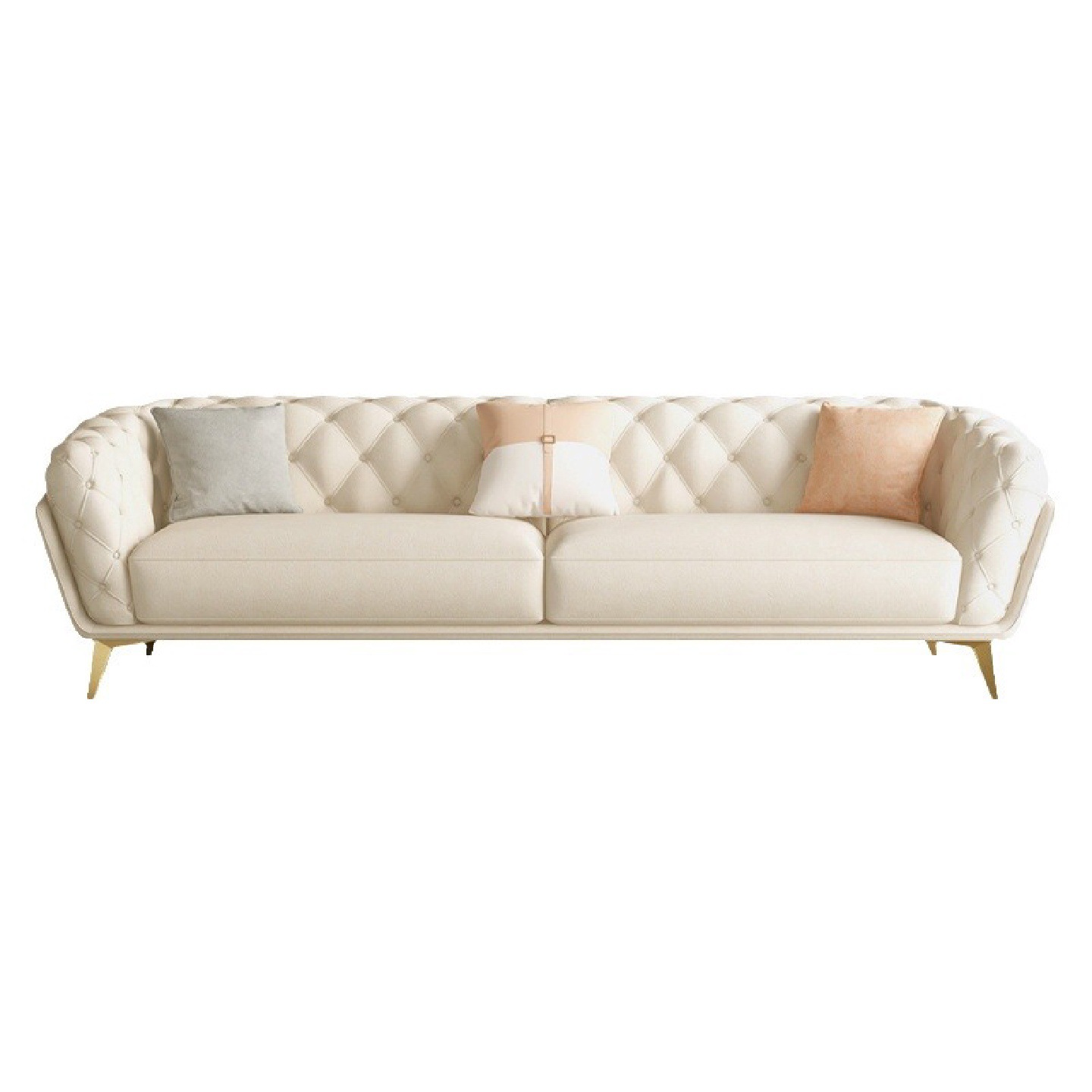 Sofá de tela de estilo francés crema retro lujoso ligero sensación de piel de velcro de leche sala de estar pequeña casa simple sofá recto