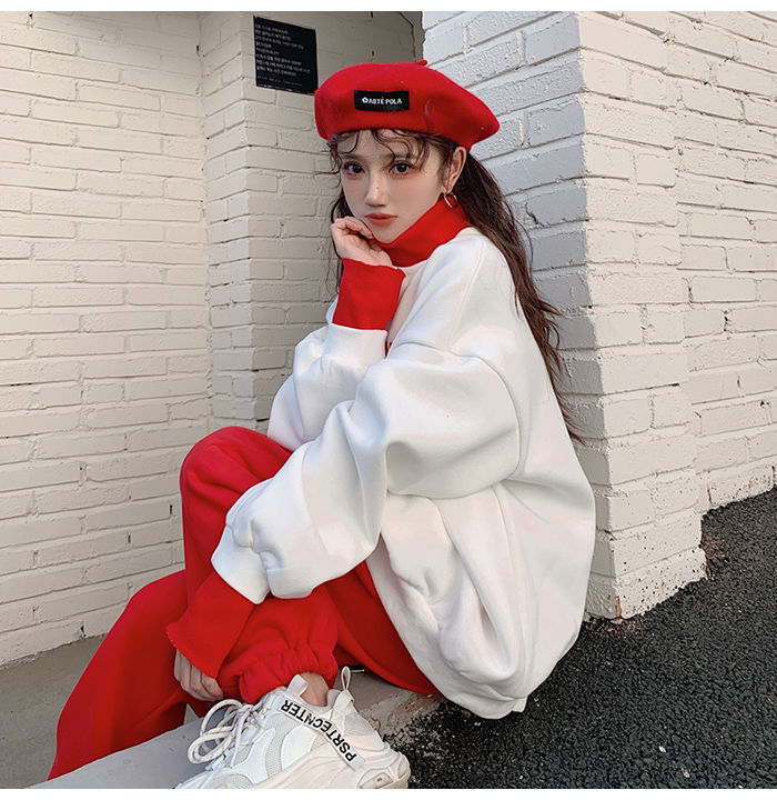 Women's Contrasting Hoodie Active Set For Autumn And Winter_voghion.com