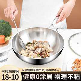 304不锈钢炒锅炒菜油炸不粘锅辅食锅煎炒无油烟无涂层加厚平底锅