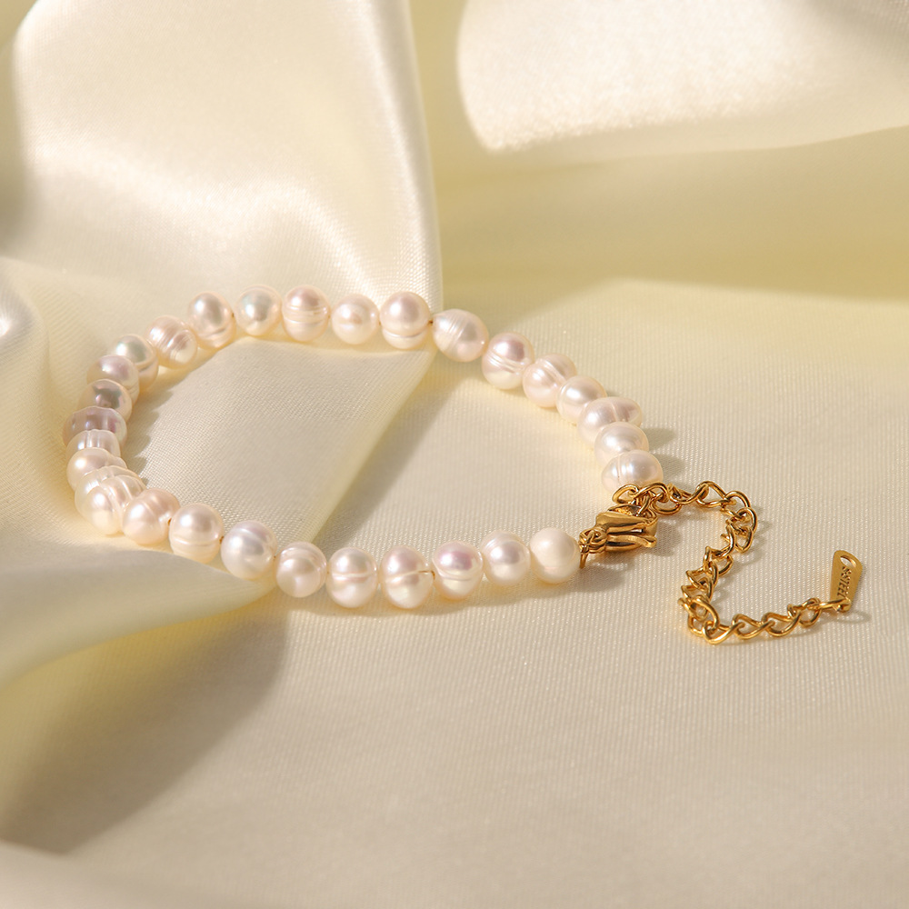 Elegant Geometric Stainless Steel Pearl Beaded Bracelets